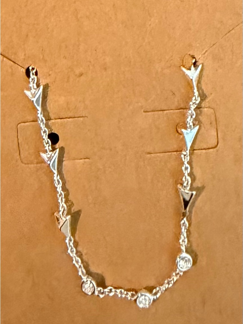 Stella & Dot Silver Triangle Chain Necklace with Crystal Accents